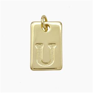 Copper Card Pendant Letter-U Gold Plated, approx 10-16mm