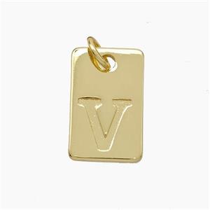 Copper Card Pendant Letter-V Gold Plated, approx 10-16mm