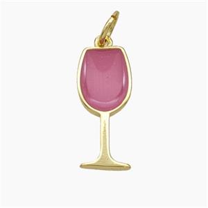 Wine Cup Charms Copper Pendant Pink Enamel Gold Plated, approx 7-16.5mm