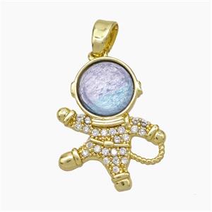 Copper Astronaut Pave Zirconia Acrylic Gold Plated, approx 16-20mm
