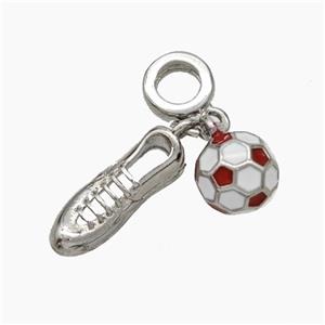 Football And Shoes Charms Copper Sports Pendant White Red Enamel Platinum Plated, approx 8mm, 6-15mm, 7mm dia