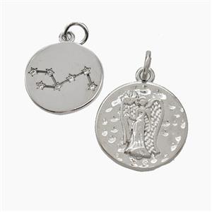 Copper Circle Pendant Pave Zirconia Zodiac Virgo Platinum Plated, approx 15mm