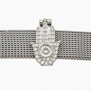 Copper Watchband Beads Pave Zirconia Hamsahand Flat Hole Platinum Plated, approx 10-15mm, 2-10mm hole