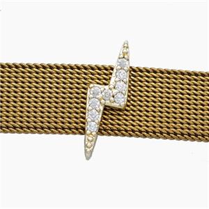 Copper Watchband Beads Pave Zirconia Lightning Flat Hole Gold Plated, approx 6-16mm, 2-10mm hole
