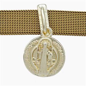 Copper Watchband Beads Jesus Flat Hole Gold Plated, approx 16mm, 2-10mm hole