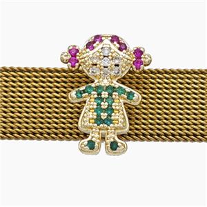 Copper Watchband Beads Pave Zirconia Kids Girl Flat Hole Gold Plated, approx 12-16mm, 2-10mm hole