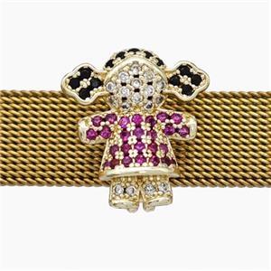 Copper Watchband Beads Pave Zirconia Kids Girl Flat Hole Gold Plated, approx 15-16mm, 2-10mm hole