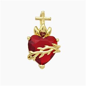 Copper Heart Pendant Pave Crystal Glass Gold Plated, approx 11-20mm