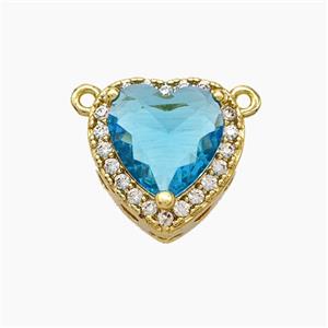 Copper Heart Pendant Micropave Zirconia Blue Crystal Glass 2loops Gold Plated, approx 14mm