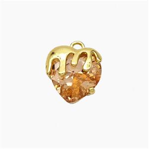 Copper Heart Pendant Pave Orange Crystal Glass Gold Plated, approx 10mm