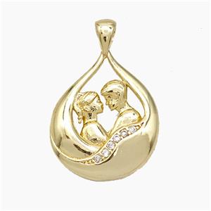 Copper Couple Pendant Pave Zirconia Gold Plated, approx 18-27mm