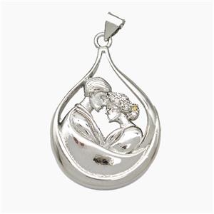 Copper Couple Pendant Pave Zirconia Platinum Plated, approx 23-30mm