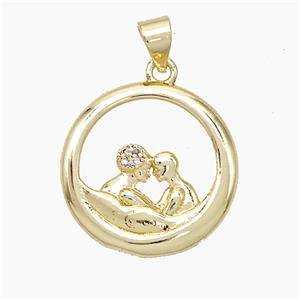 Copper Couple Pendant Pave Zirconia Gold Plated, approx 20mm