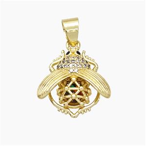 Copper Beetle Pendant Pave Zirconia Hollow Gold Plated, approx 17mm