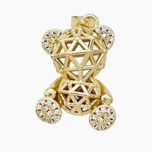 Copper Bear Pendant Pave Zirconia Hollow Gold Plated, approx 14-20mm