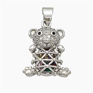 Copper Bear Pendant Pave Zirconia Hollow Platinum Plated, approx 13-18mm