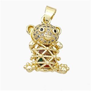 Copper Bear Pendant Pave Zirconia Hollow Gold Plated, approx 13-18mm