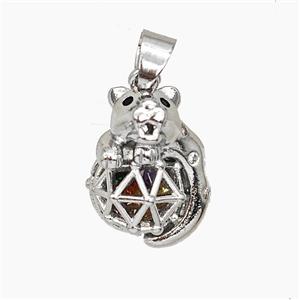 Copper Bear Pendant Pave Zirconia Hollow Platinum Plated, approx 13-18mm