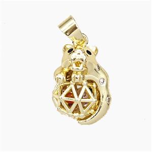 Copper Bear Pendant Pave Zirconia Hollow Gold Plated, approx 13-18mm
