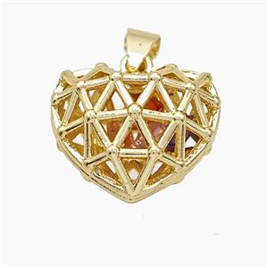 Copper Heart Pendant With Zirconia Hollow Gold Plated, approx 12-15-18mm