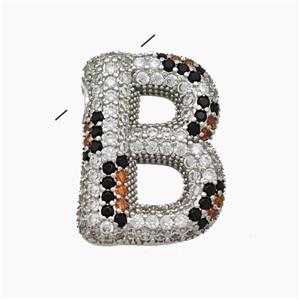 Copper Letter-B Pendant Micropave Zirconia Platinum Plated, approx 16-23mm, 3-5mm hole