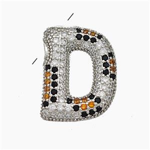 Copper Letter-D Pendant Micropave Zirconia Platinum Plated, approx 16-23mm, 3-5mm hole