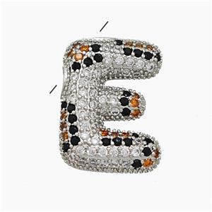 Copper Letter-E Pendant Micropave Zirconia Platinum Plated, approx 16-23mm, 3-5mm hole