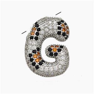 Copper Letter-G Pendant Micropave Zirconia Platinum Plated, approx 16-23mm, 3-5mm hole