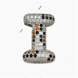 Copper Letter-I Pendant Micropave Zirconia Platinum Plated, approx 16-23mm, 3-5mm hole
