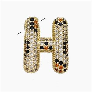 Copper Letter-H Pendant Micropave Zirconia Gold Plated, approx 16-23mm, 3-5mm hole