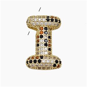 Copper Letter-I Pendant Micropave Zirconia Gold Plated, approx 16-23mm, 3-5mm hole