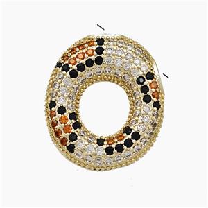 Copper Letter-O Pendant Micropave Zirconia Gold Plated, approx 16-23mm, 3-5mm hole