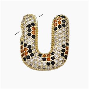 Copper Letter-U Pendant Micropave Zirconia Gold Plated, approx 16-23mm, 3-5mm hole