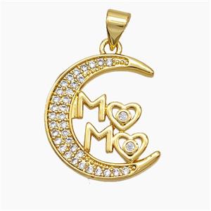 Copper Moon Pendant Pave Zirconia MAMA 18K Gold Plated, approx 18-20mm