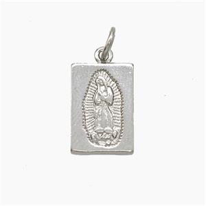 Virgin Mary Charms Copper Rectangle Pendant Platinum Plated, approx 9-13mm