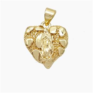 Virgin Mary Charms Copper Heart Pendant Gold Plated, approx 15mm