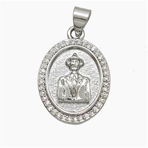 Copper Leader Pendant Pave Zirconia Platinum Plated, approx 15-18mm