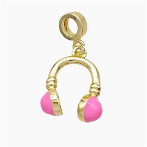 Copper Headphones Charms Pendant Pink Enamel Gold Plated, approx 15-16mm, 7mm dia