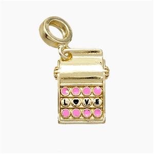 Copper Calculator Charms Pendant Pink Enamel LOVE Gold Plated, approx 10-15mm, 7mm dia