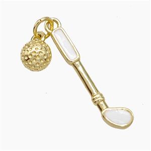 Golf Holder and Ball Charms Copper Pendant White Enamel Sports Gold Plated, approx 6mm, 5-25mm