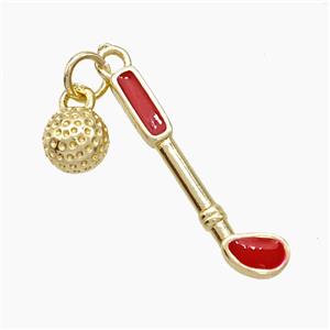 Golf Holder and Ball Charms Copper Pendant Red Enamel Sports Gold Plated, approx 6mm, 5-25mm