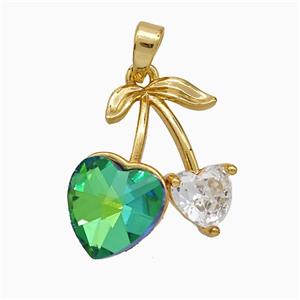 Copper Cherry Pendant Pave Crystal Glass Gold Plated, approx 16-20mm