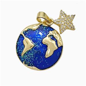 Earch And Star Charms Copper Pendant Blue Painted Gold Plated, approx 10mm, 19mm