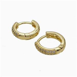 Copper Hoop Earrings Micropave Zirconia Gold Plated, approx 14mm dia