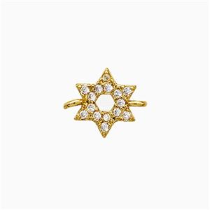Copper Star Connector Pave Zirconia Gold Plated, approx 8mm