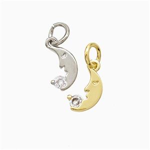 Copper Moon Pendant Pave Zirconia Mixed, approx 6-9mm