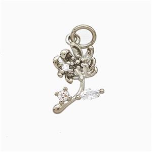 Copper Flower Pendant Pave Zirconia Platinum Plated, approx 9-13mm