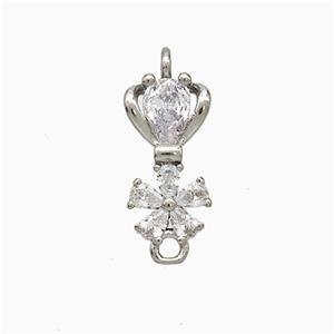 Copper Flower Connector Pave Zirconia Platinum Plated, approx 7.5-15mm