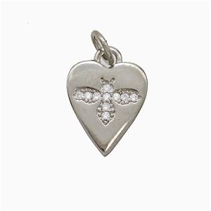 Copper Heart Pendant Pave Zirconia Honeybee Platinum Plated, approx 11-13mm