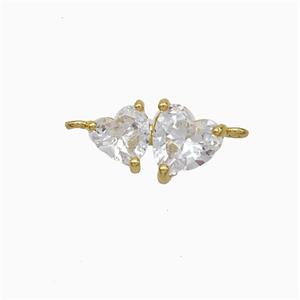 Copper Heart Connector Pave Zirconia Gold Plated, approx 8-14mm